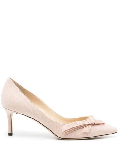 Jimmy Choo Romy Bow Detailed Pointed Toe Pumps In Beige
