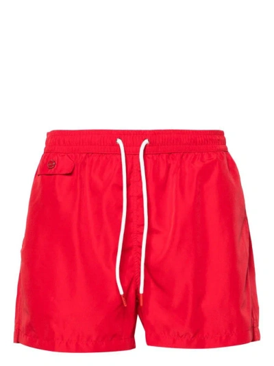 Kiton Drawstring-waist Swim Shorts In Red