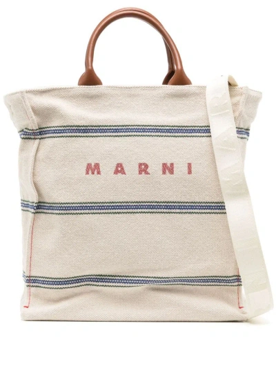 Marni Logo-print Canvas Tote Bag In Beige