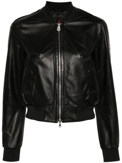 Peuterey Chiosya Leather Bomber Jacket In Black