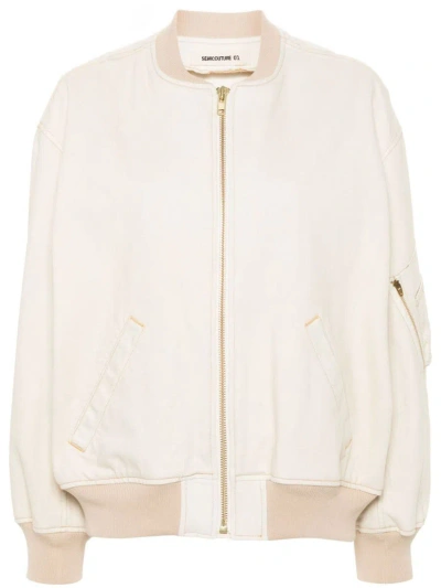 Semicouture Rosaline Twill Bomber Jacket In White
