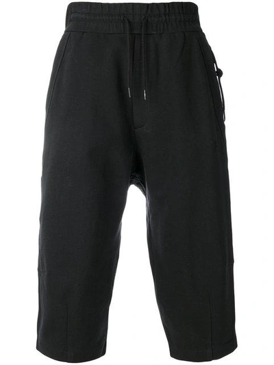 Y-3 Striped Cuffed Cropped Cotton Trousers In Black
