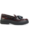 Tod's Brushed Leather Loafers With Tassel In Red