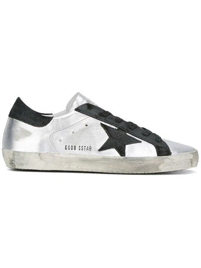 Golden Goose Superstar Distressed Metallic Leather And Suede Sneakers In Silver