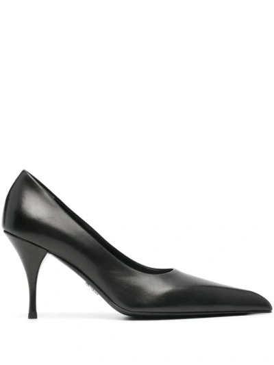 Prada 85mm Leather Pumps In Black