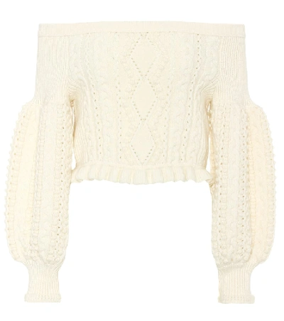 Valentino Cropped Off The Shoulders Wool Sweater, Ivory