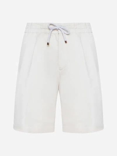 Brunello Cucinelli Straight-leg Cotton-blend Jersey Drawstring Shorts In Ivory