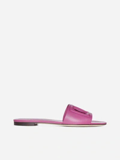 Dolce & Gabbana Dg Leather Flat Sandals In Pink