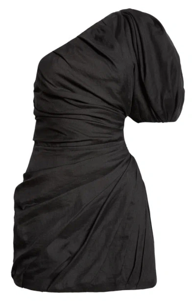 Chloé One-shoulder Cutout Gathered Ramie Mini Dress In Black