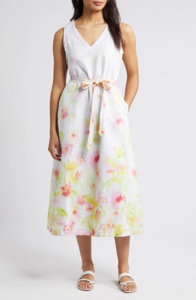 Tommy Bahama Royal Resort Floral Linen Midi Dress In White