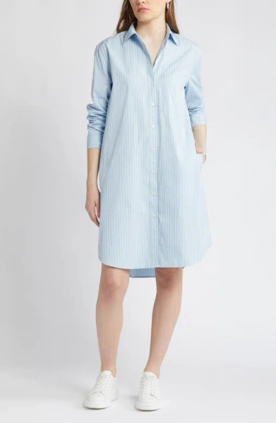 Nordstrom Stripe Long Sleeve Cotton Shirtdress In Blue-ivory Jenn Stripe