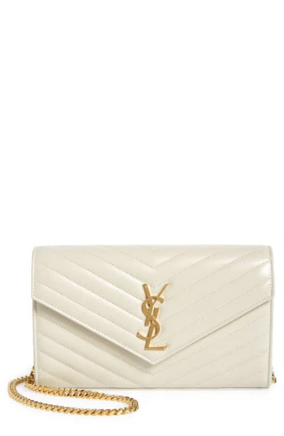 Saint Laurent Cassandre Envelope Chain Matelassé Textured-leather Wallet In Blanc Vintage