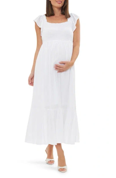 Ripe Maternity Hail Spot Convertible Maxi Maternity Dress In White