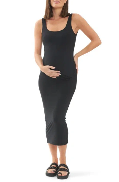 Ripe Maternity Luxe Knit Contour Stretch Jersey Midi Maternity Dress In Black