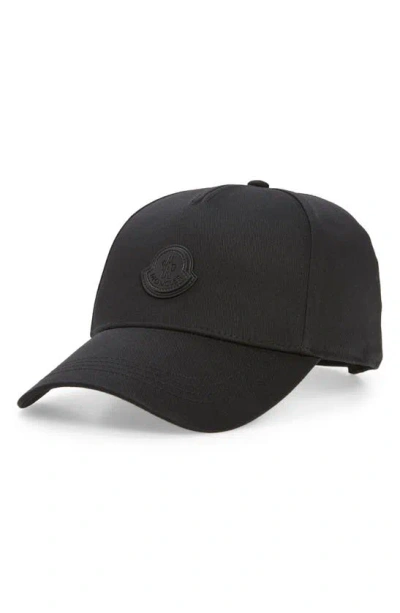 Moncler Logo Patch Cotton Baseball Cap In Black