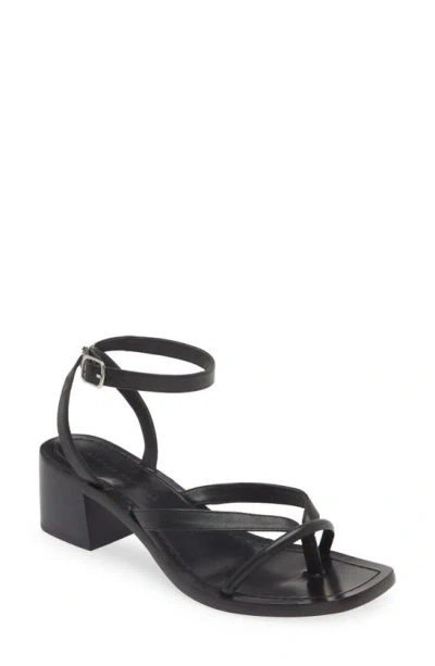 Loeffler Randall Eloise Leather Thong Ankle-strap Sandals In Black