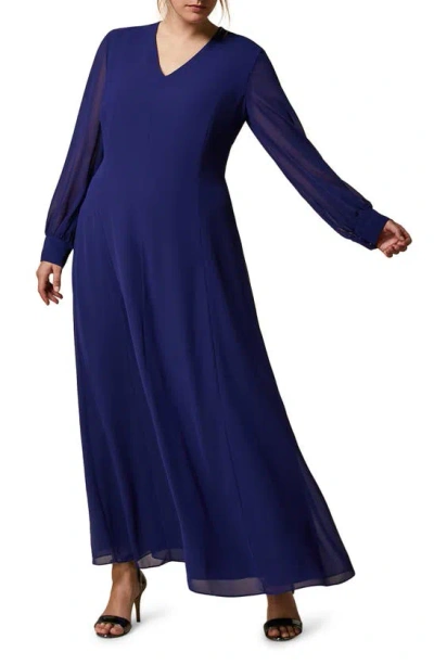 Marina Rinaldi Plus Size Cambio Sheer-sleeve A-line Maxi Dress In Cornflower