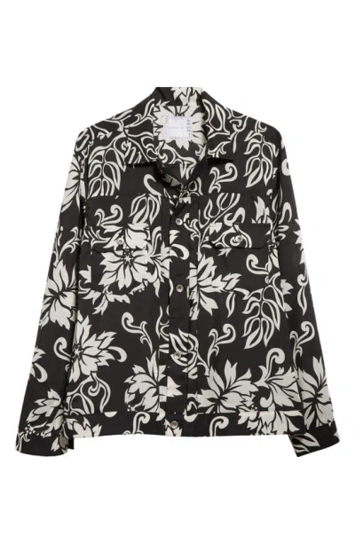 Sacai Floral Print Blouson Jacket In Black