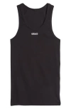 Versace Embroidered Logo Rib Tank In Black