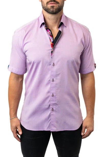 Maceoo Galileo Lavender 37 Purple Contemporary Fit Short Sleeve Button-up Shirt