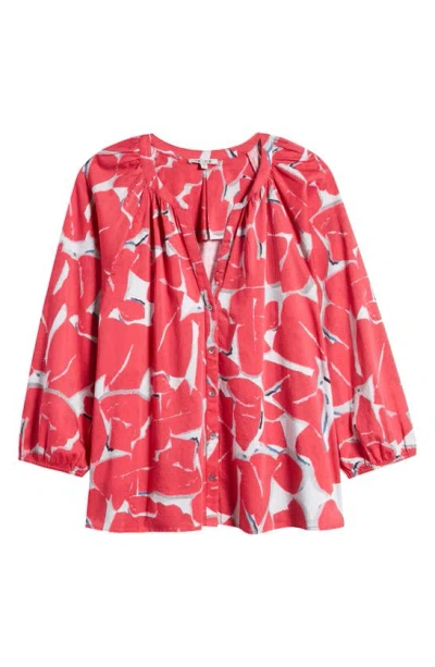 Nic + Zoe Bold Petals Cotton Button-up Shirt In Red Multi