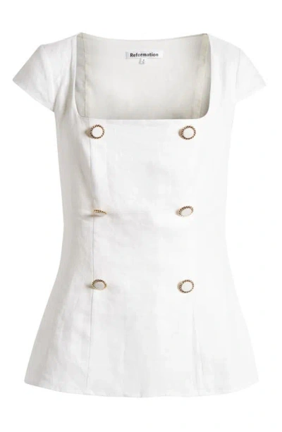 Reformation Meela Button Linen Top In White