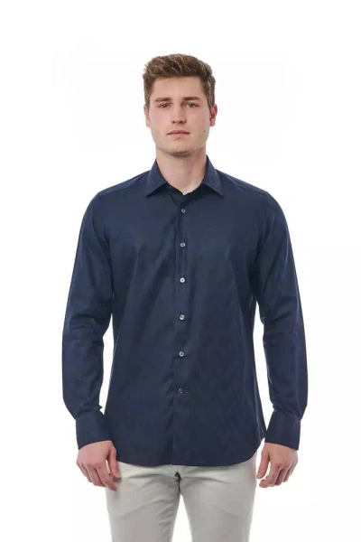 Bagutta Man Shirt Navy Blue Size 17 Cotton