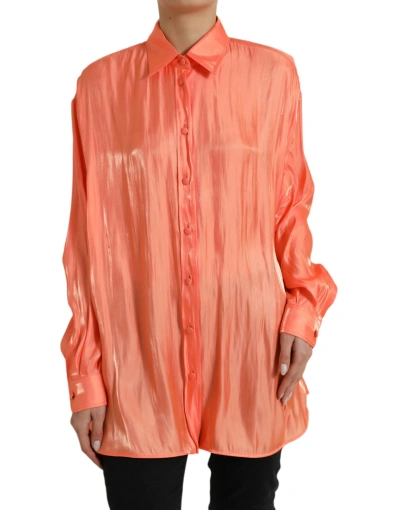 Dolce & Gabbana Peach Long Sleeve Button Down Blouse Top In Coral