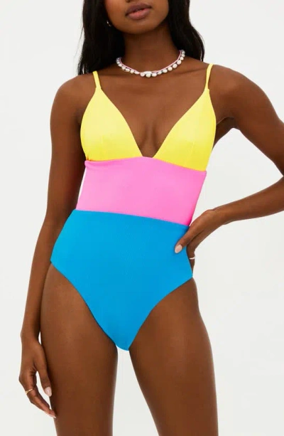 Beach Riot Wren Rib Colorblock One-piece Swimsuit In Coral Reef Colorblock