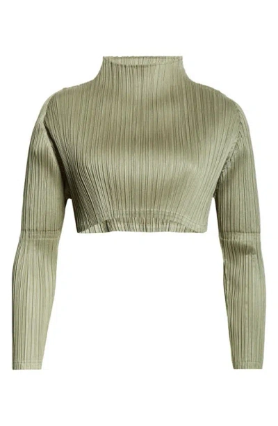 Issey Miyake Monthly Colors January Pleated Crop Top In Steel Green