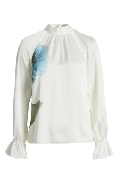Ted Baker Avaly Print Ruffle Cuff Top In White