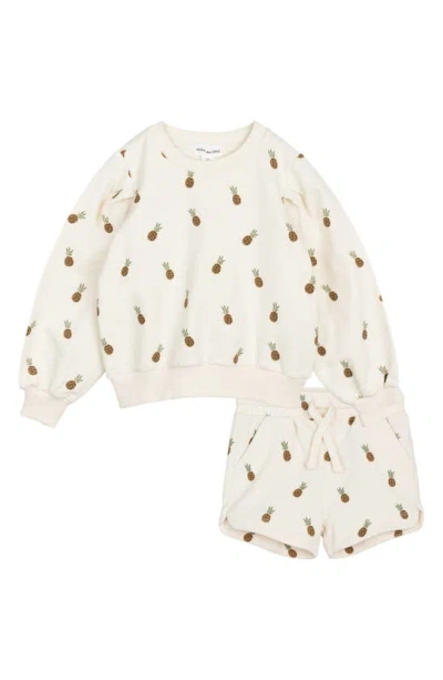 Miles The Label Babies' Pineapple Print Organic Cotton Sweatshirt & Sweat Shorts Set In Beige