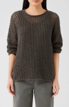 Eileen Fisher Crewneck Open-stitch Boucle Pullover In Grove