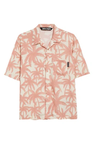 Palm Angels Palm Print Short Sleeve Button-up Camp Shirt In Multi-colored