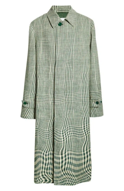 Burberry Warped Houndstooth Silk Blend Long Car Coat In 中性，绿色