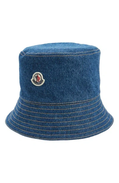 Moncler Denim Logo Patch Bucket Hat In Navy