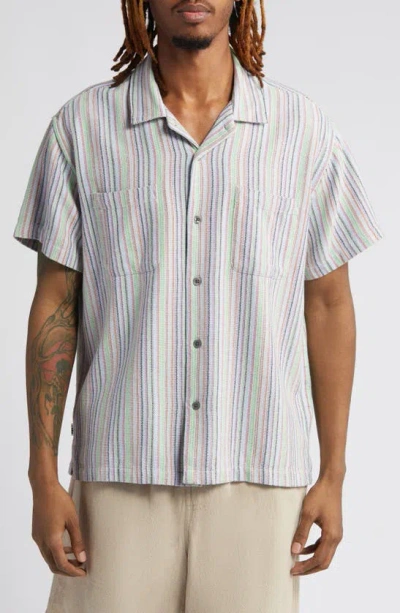 Obey Talby Stripe Oxford Cloth Camp Shirt In Hydrangea Multi