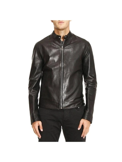 Versace Men's Perforated Leather Jacket In Nero