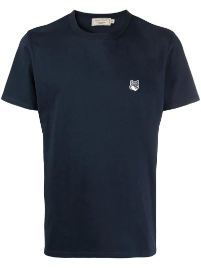 Maison Kitsuné 'grey Fox Head Patch' T-shirt In Blue