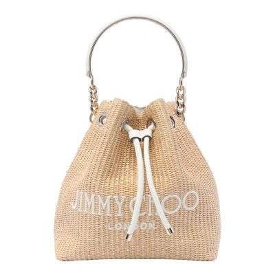 Jimmy Choo Bon Bon Bucket Bag In Nat/lat/gold