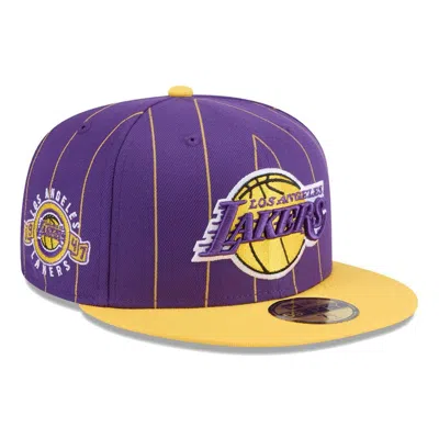 New Era Men's Purple/gold Los Angeles Lakers Pinstripe Two-tone 59fifty Fitted Hat In Purple Gol
