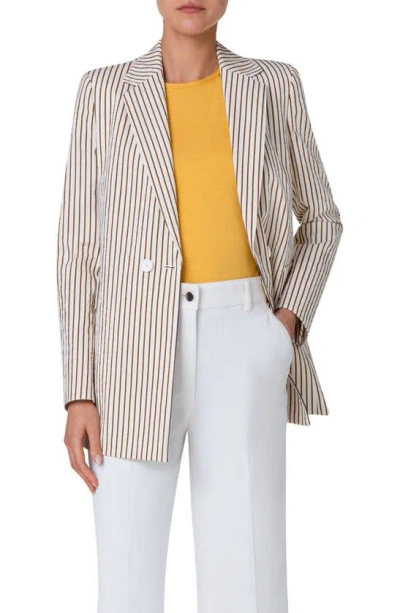 Akris Punto Cotton Seersucker Striped Blazer Jacket In Cream-sun-black