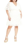 City Chic Garden Kisses Lace Faux Wrap Dress In Ivory