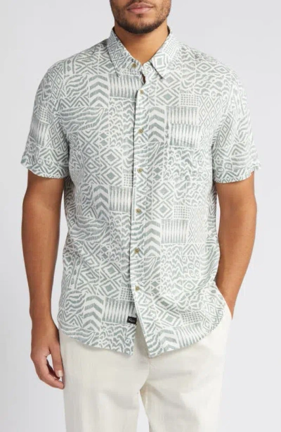 Rails Carson Block Print Short Sleeve Linen Blend Button-up Shirt In Bambu Block Kalam