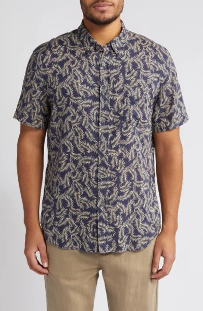 Rails Carson Palm Print Short Sleeve Linen Blend Button-up Shirt In Palm Americano Navy