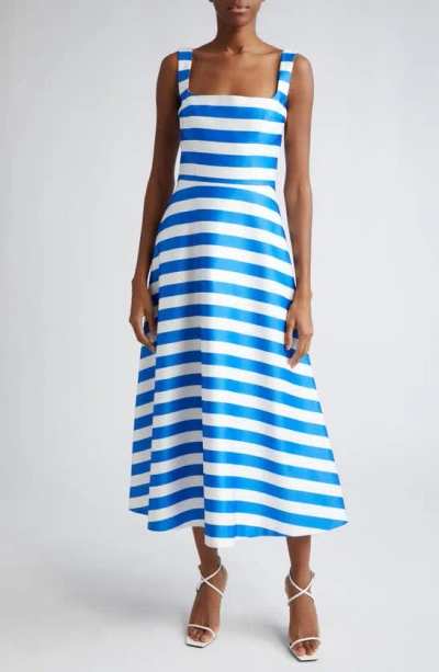 Emilia Wickstead Shilo Rounded Twill Midi Dress In Blue Stripe