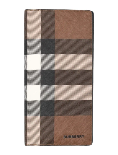 Burberry Check E-canvas Continental Wallet In Dark Birch Brown