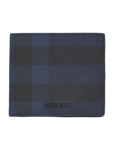 Burberry Check Bifold Wallet In Navy