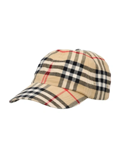 Burberry Check Cotton Baseball Cap In Archive Beige