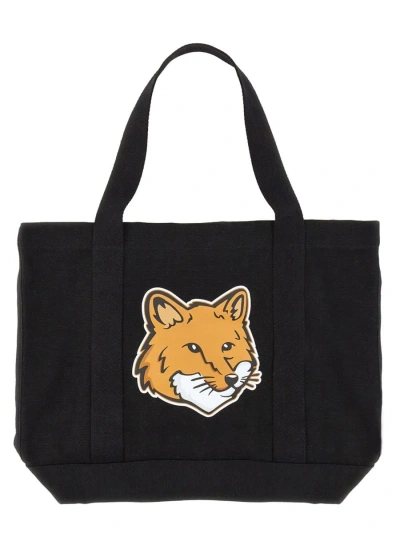 Maison Kitsuné Fox Head Print Bag In Black